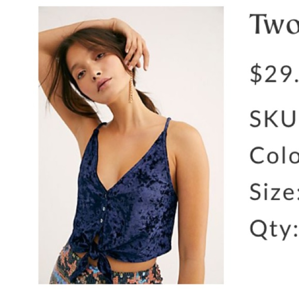 Free People - Two Tie For You Crushed Velvet Knotted Cropped Cami - Navy - Picture 8 of 9